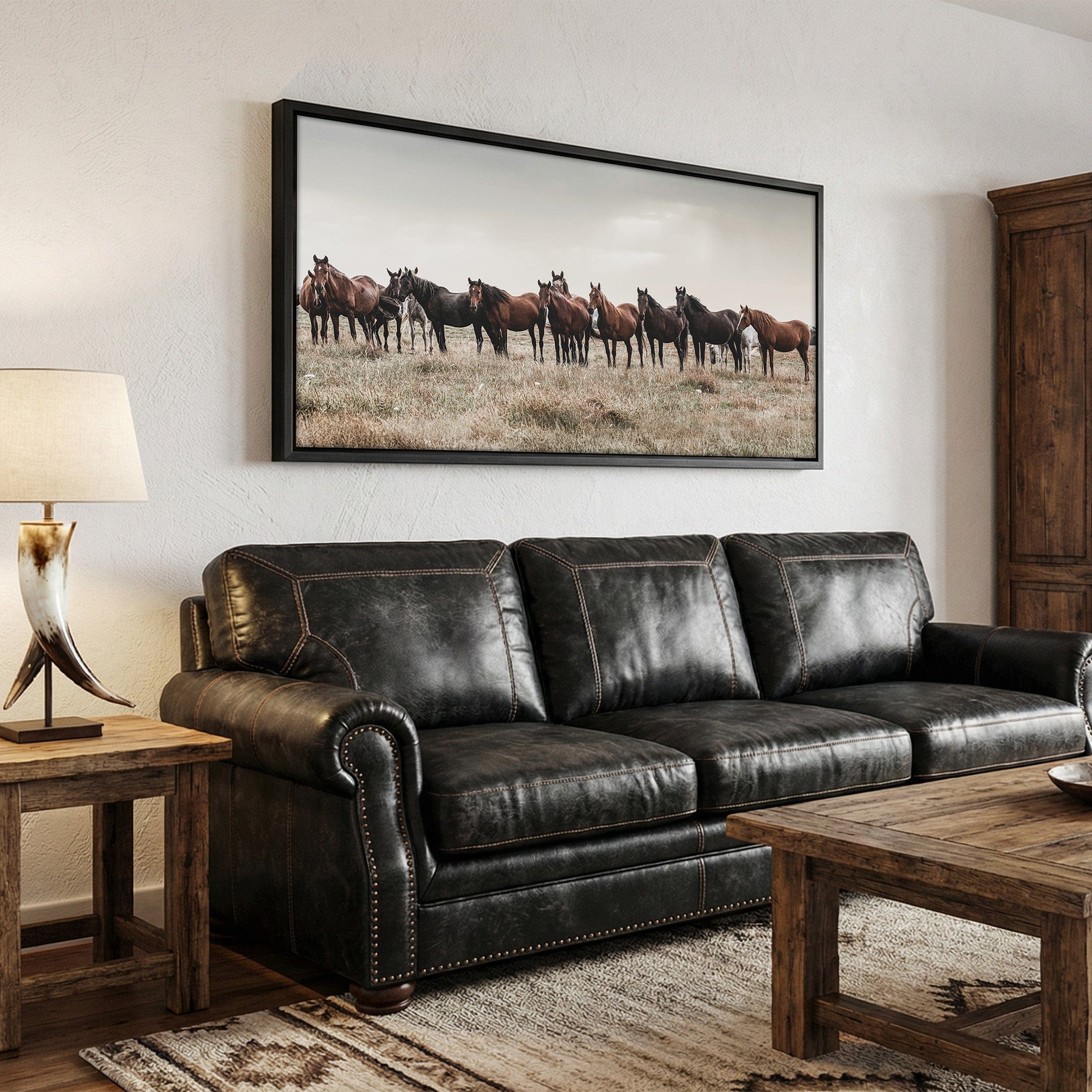 Western Panorama Canvas Print of Oklahoma's Wild Horses