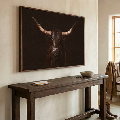 Western Wall Art - Dramatic Black Longhorn Canvas Print - Rustic Cowboy Decor Wall Art Teri James Photography