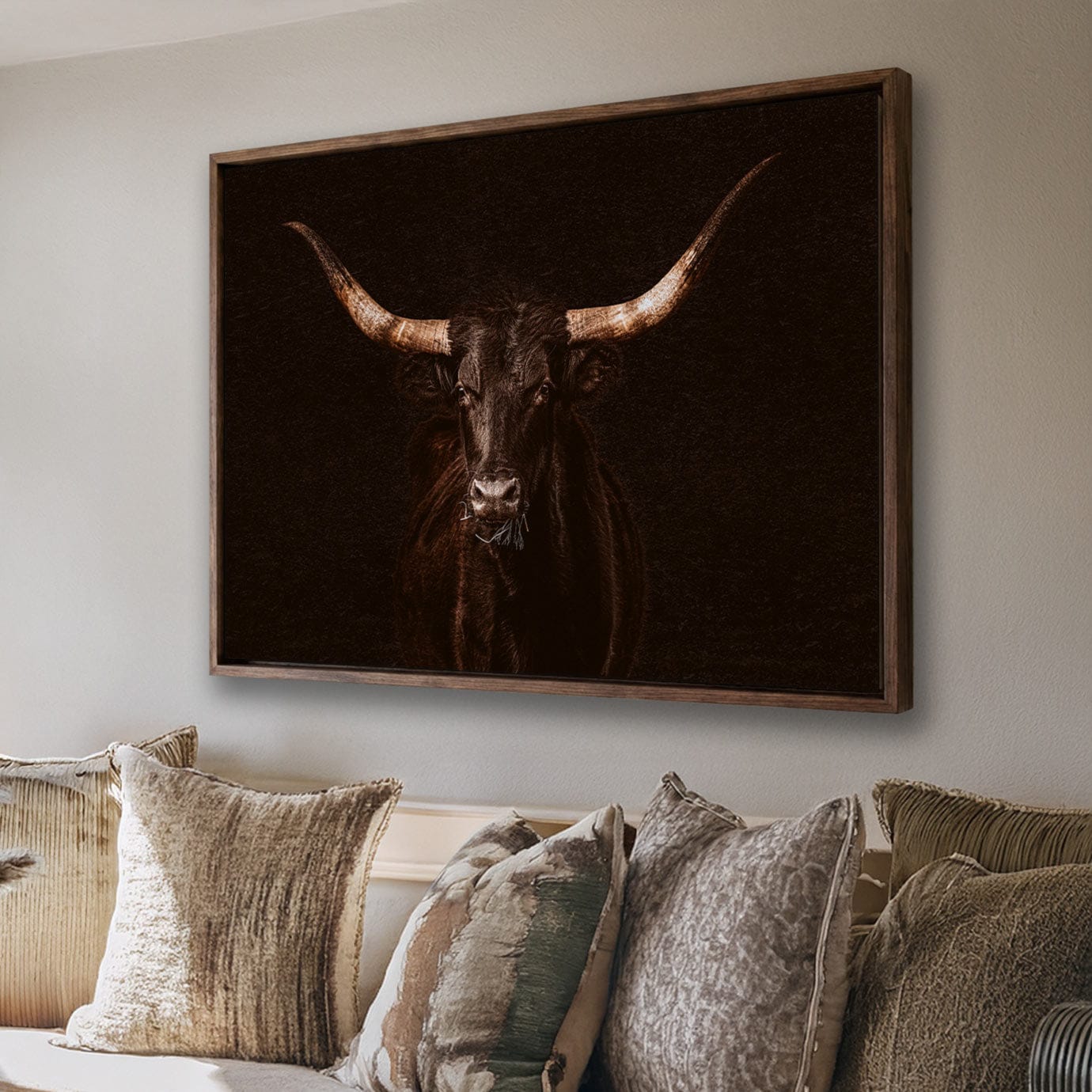 Western Wall Art - Dramatic Black Longhorn Canvas Print - Rustic Cowboy Decor Wall Art Teri James Photography