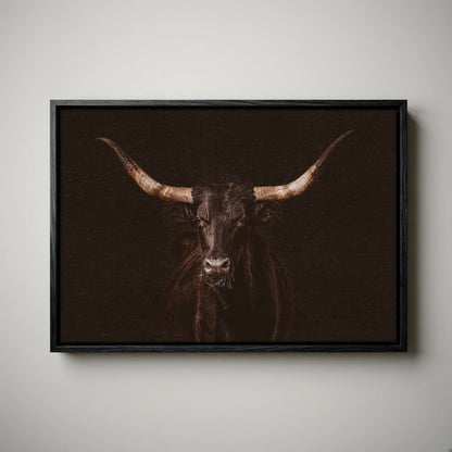 Western Wall Art - Dramatic Black Longhorn Canvas Print