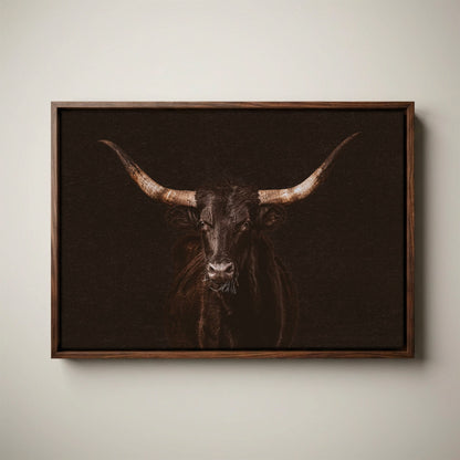 Western Wall Art - Dramatic Black Longhorn Canvas Print