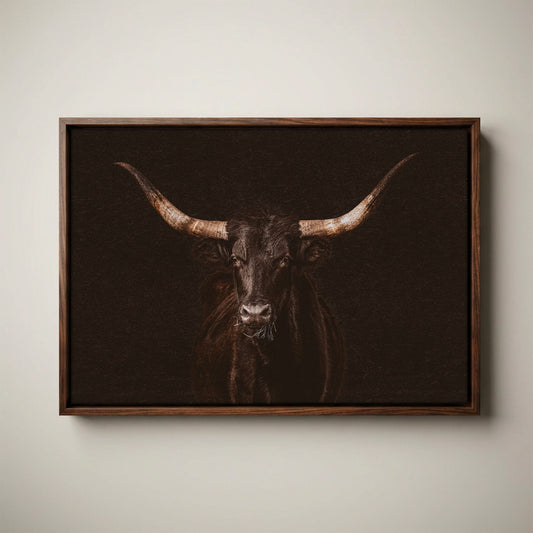Western Wall Art - Dramatic Black Longhorn Canvas Print