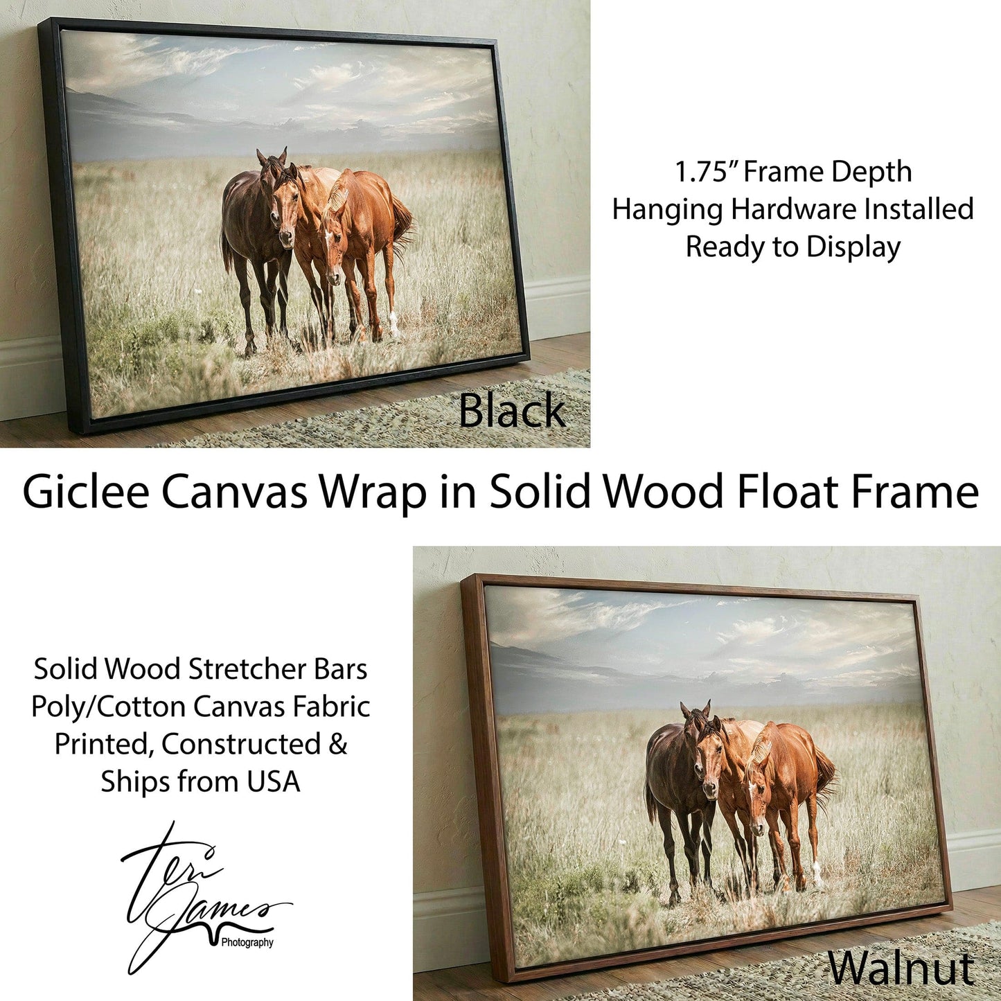 Western Wall Art Featuring Wild Horses Canvas – Rustic Horse Artwork From Osage County Canvas-Black Frame / 12 x 18 Inches Wall Art Teri James Photography