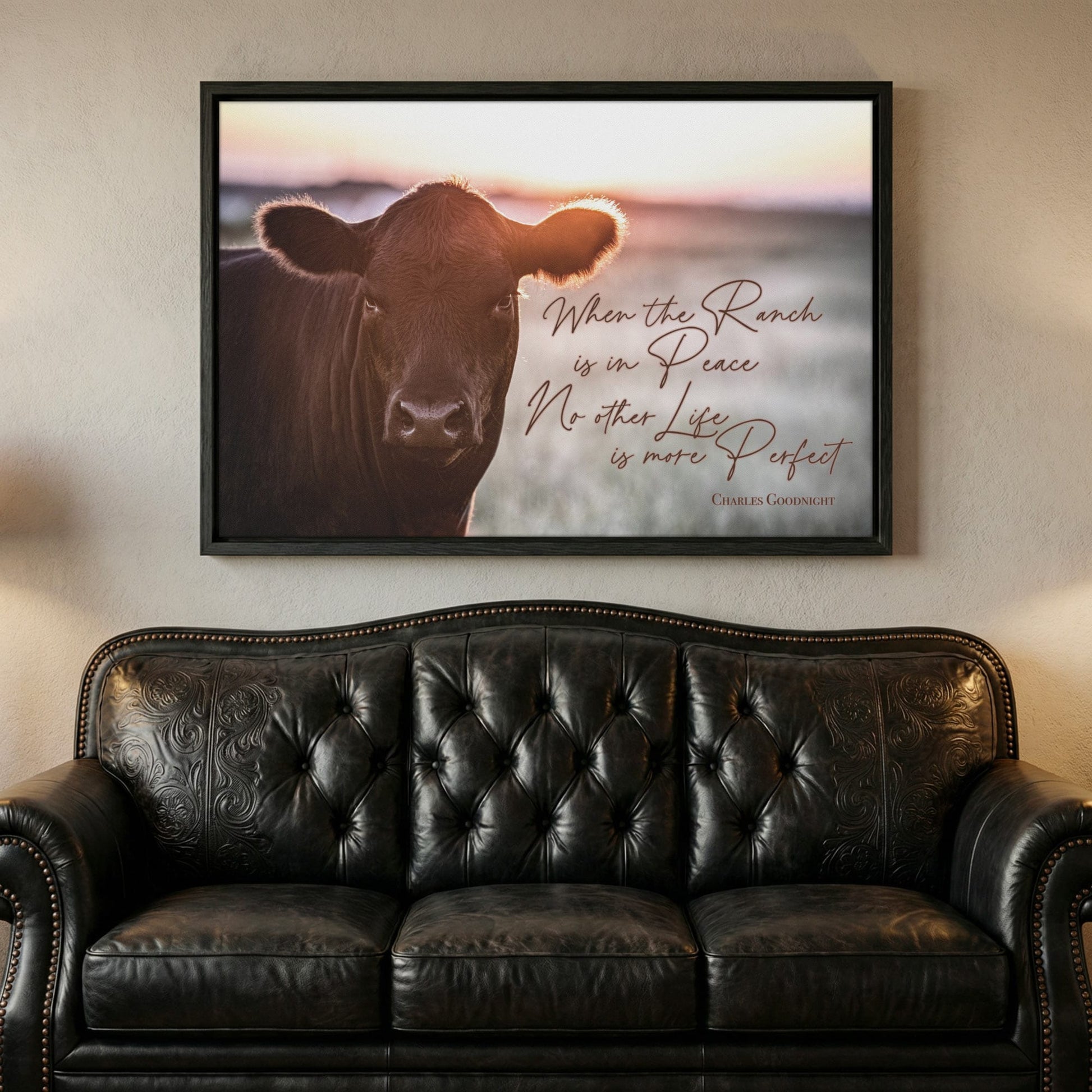 When the Ranch Is in Peace | Black Angus Inspirational Canvas Print Canvas-Black Frame / 12 x 18 Inches