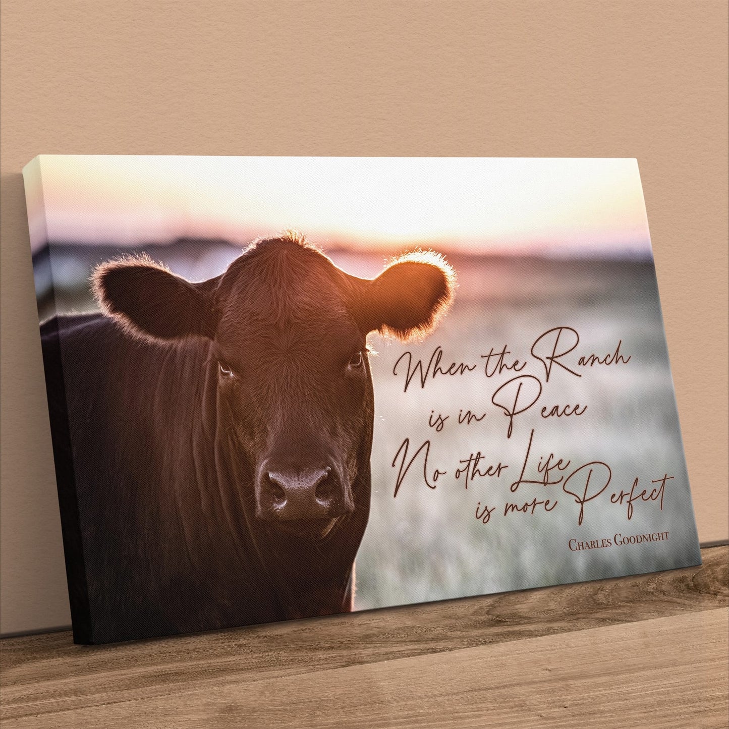 When the Ranch Is in Peace | Black Angus Inspirational Canvas Print Canvas-Unframed / 12 x 18 Inches