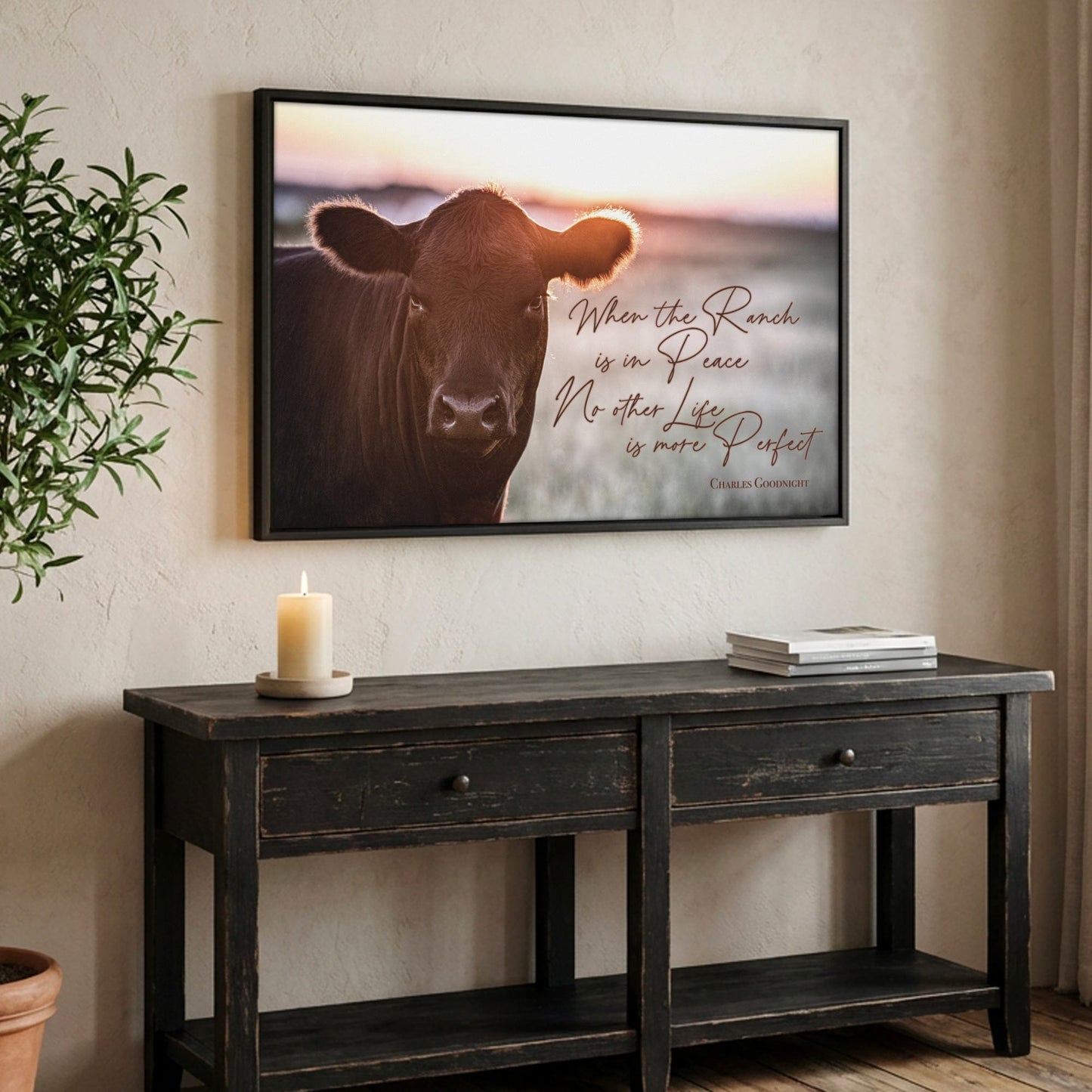 When the Ranch Is in Peace | Black Angus Inspirational Canvas Print