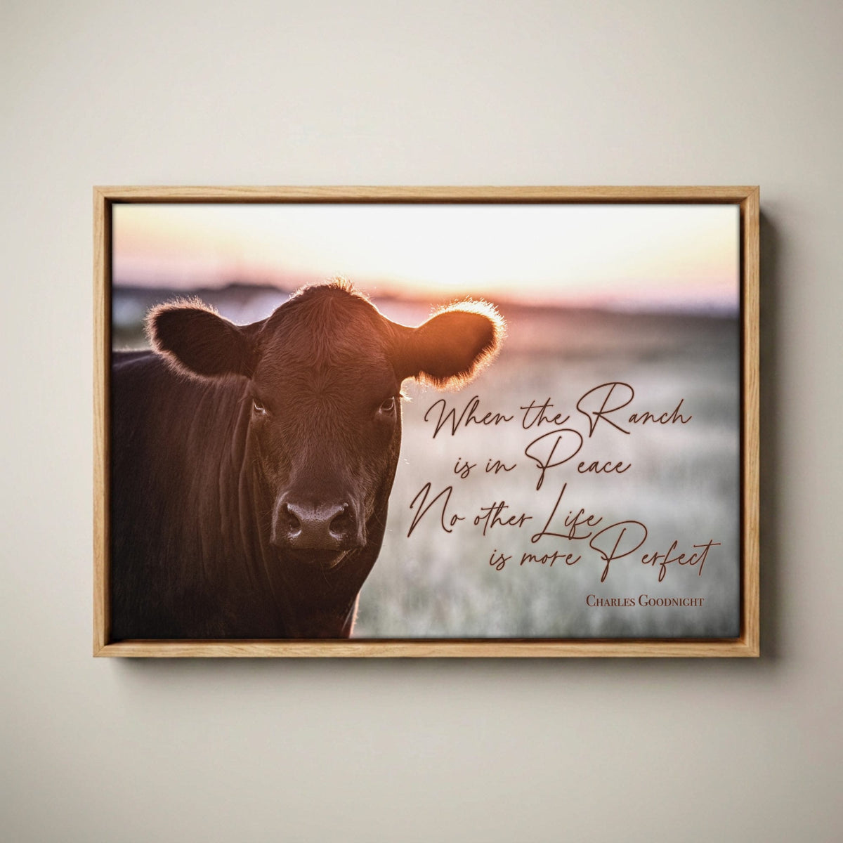 When the Ranch Is in Peace | Black Angus Inspirational Canvas Print Canvas-Natural Oak Float Frame / 12 x 18 Inches
