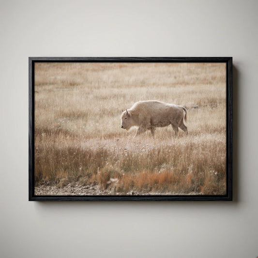White Bison Canvas Print - Rustic Cabin Decor