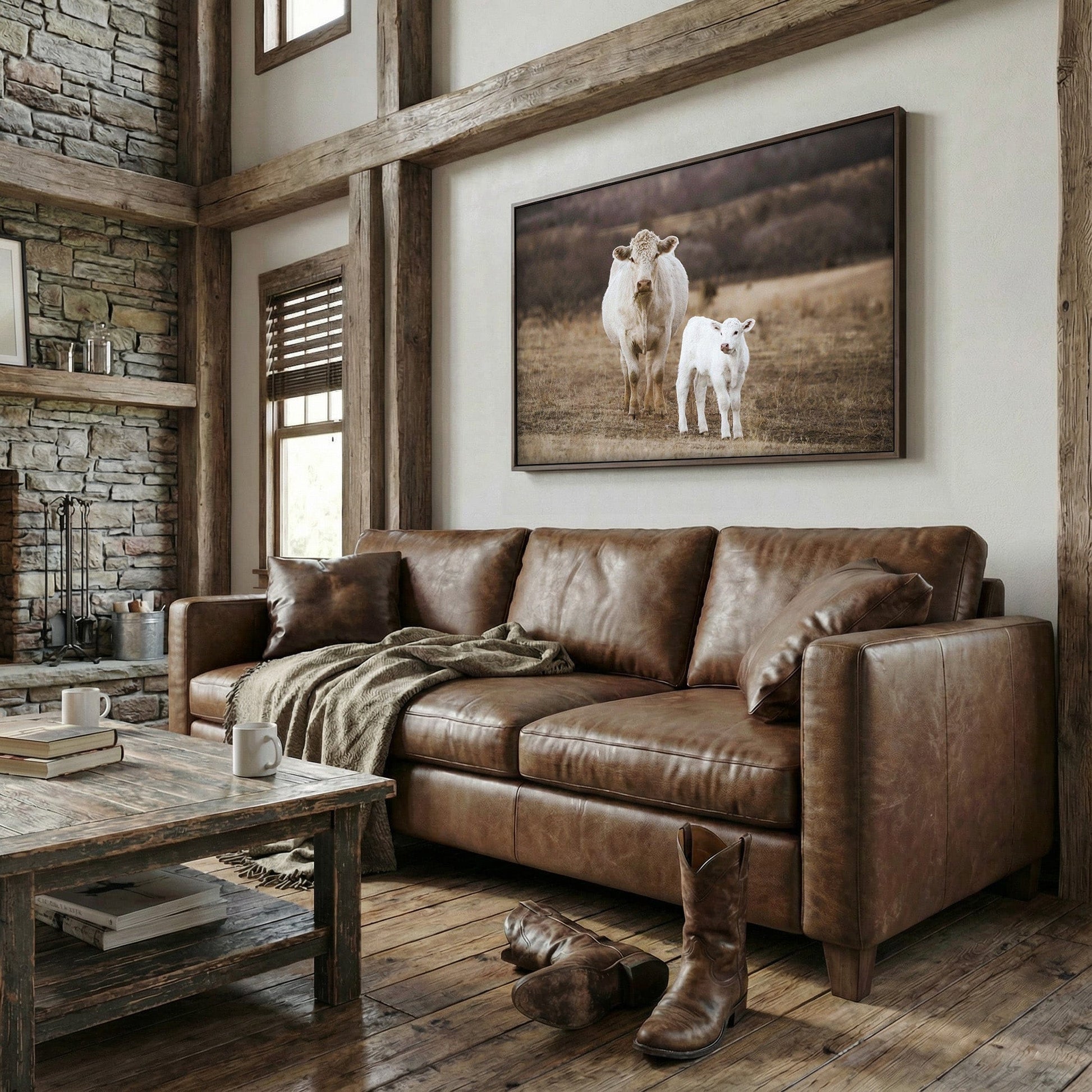 White Charolais Cow and Calf Western Nursery Wall Art Wall Art Teri James Photography