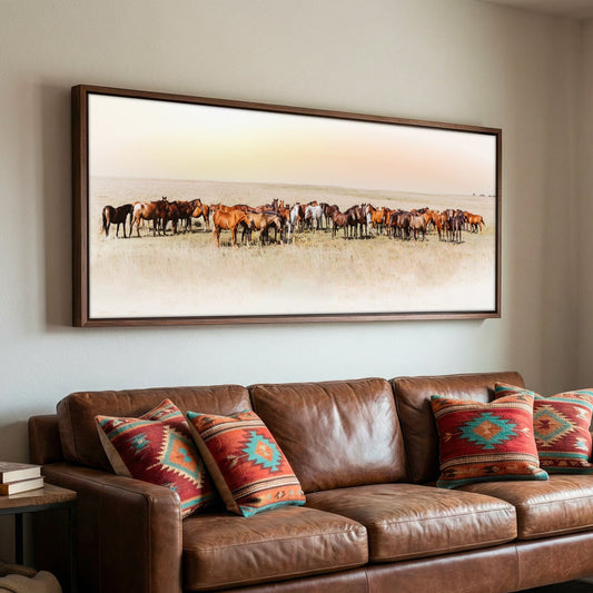 Wild Horse Canvas – Large Panoramic Horse Art | Western Wall Decor 60" Wall Art Teri James Photography