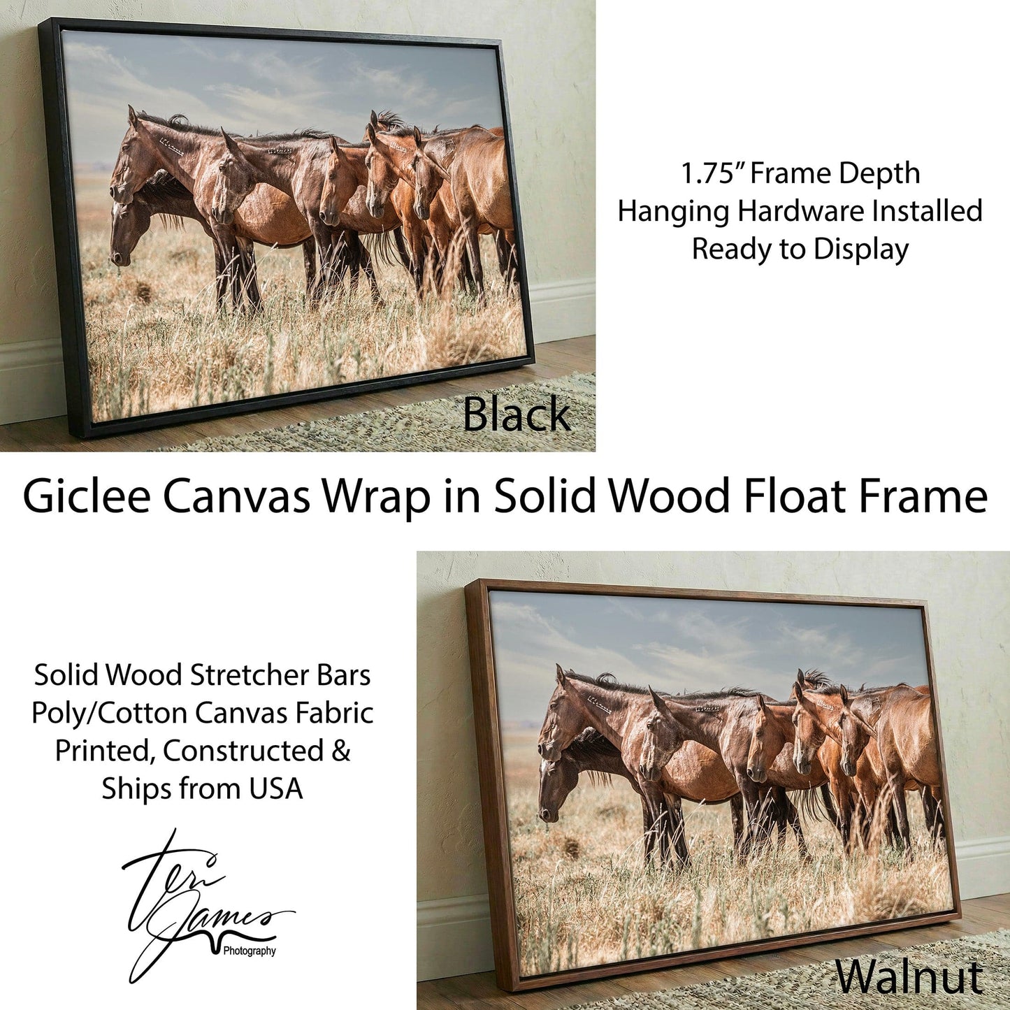Wild Horse Canvas Print – Mustang Wall Art for Rustic Living Room Decor Canvas-Black Frame / 12 x 18 Inches Wall Art Teri James Photography