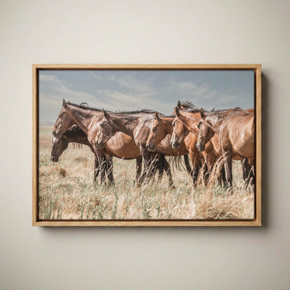 Wild Horse Canvas Print – Mustang Wall Art Canvas-Natural Oak Float Frame / 12 x 18 Inches