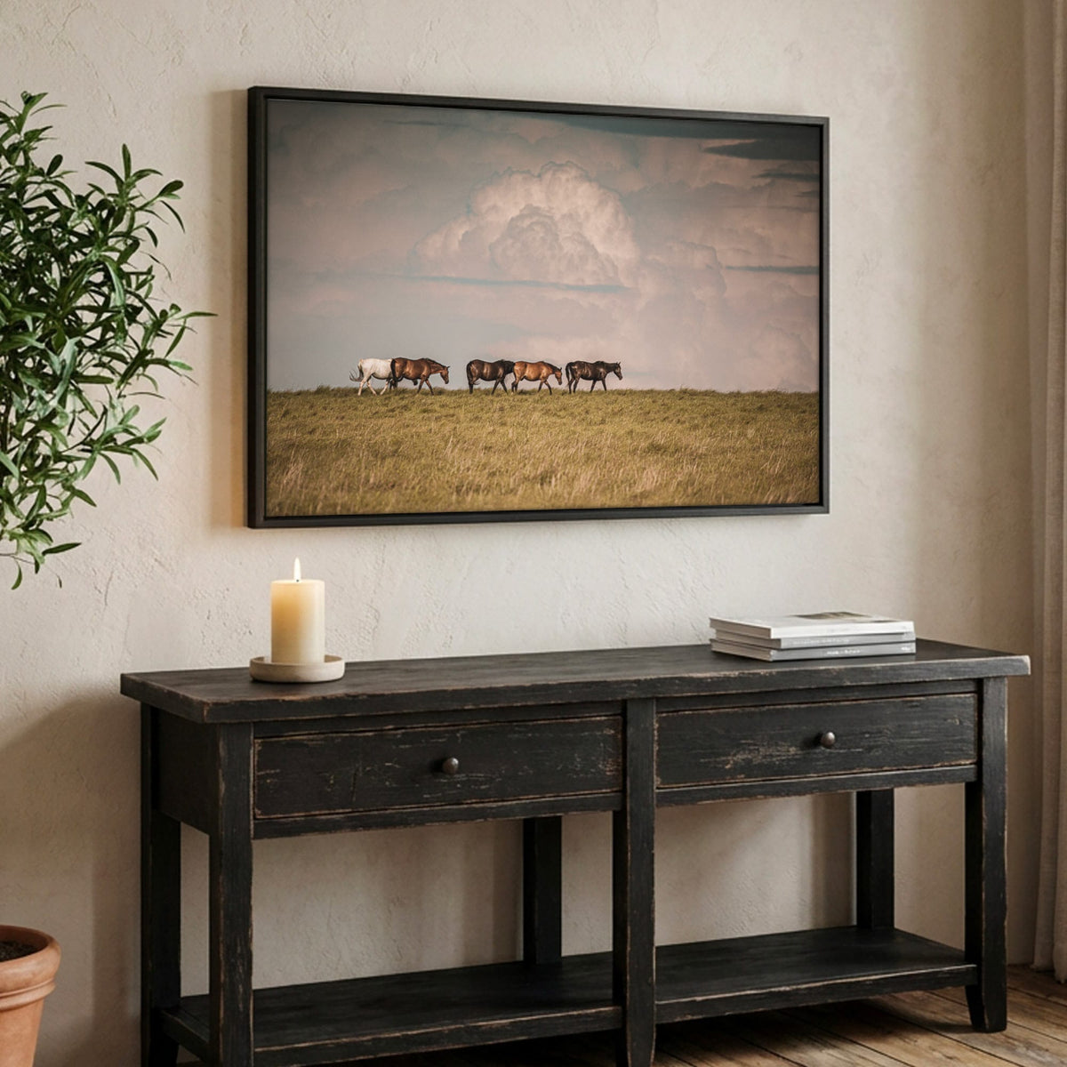 Wild Horse Canvas Print – Rustic Animal Decor Canvas-Black Frame / 12 x 18 Inches