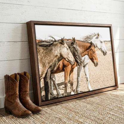 Wild Horse Print – Osage County Art - Cowboy Chic Decor Canvas-Walnut Frame / 12 x 18 Inches