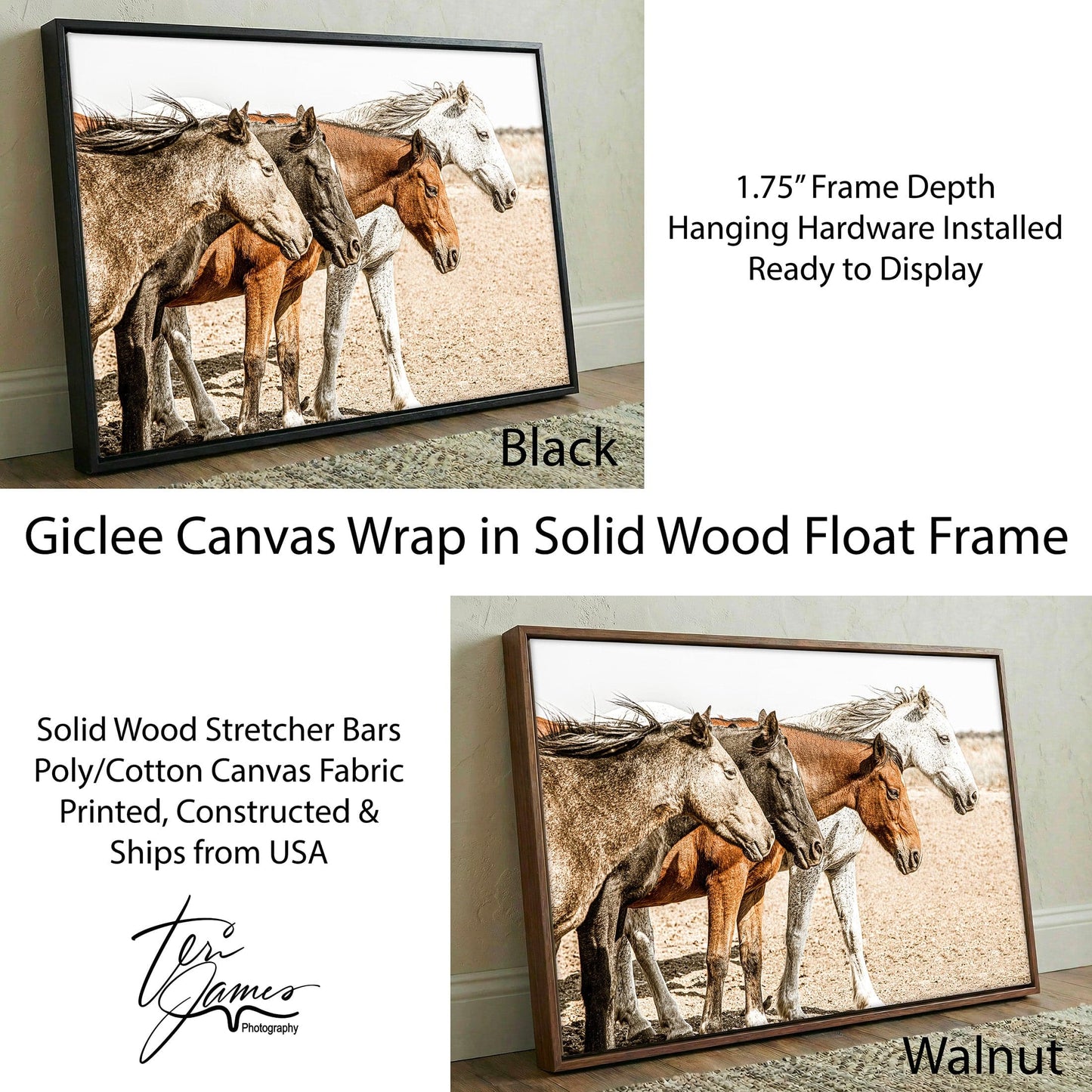Wild Horse Print – Osage County Art - Wild Horses in Rustic Decor Canvas-Black Frame / 12 x 18 Inches Wall Art Teri James Photography