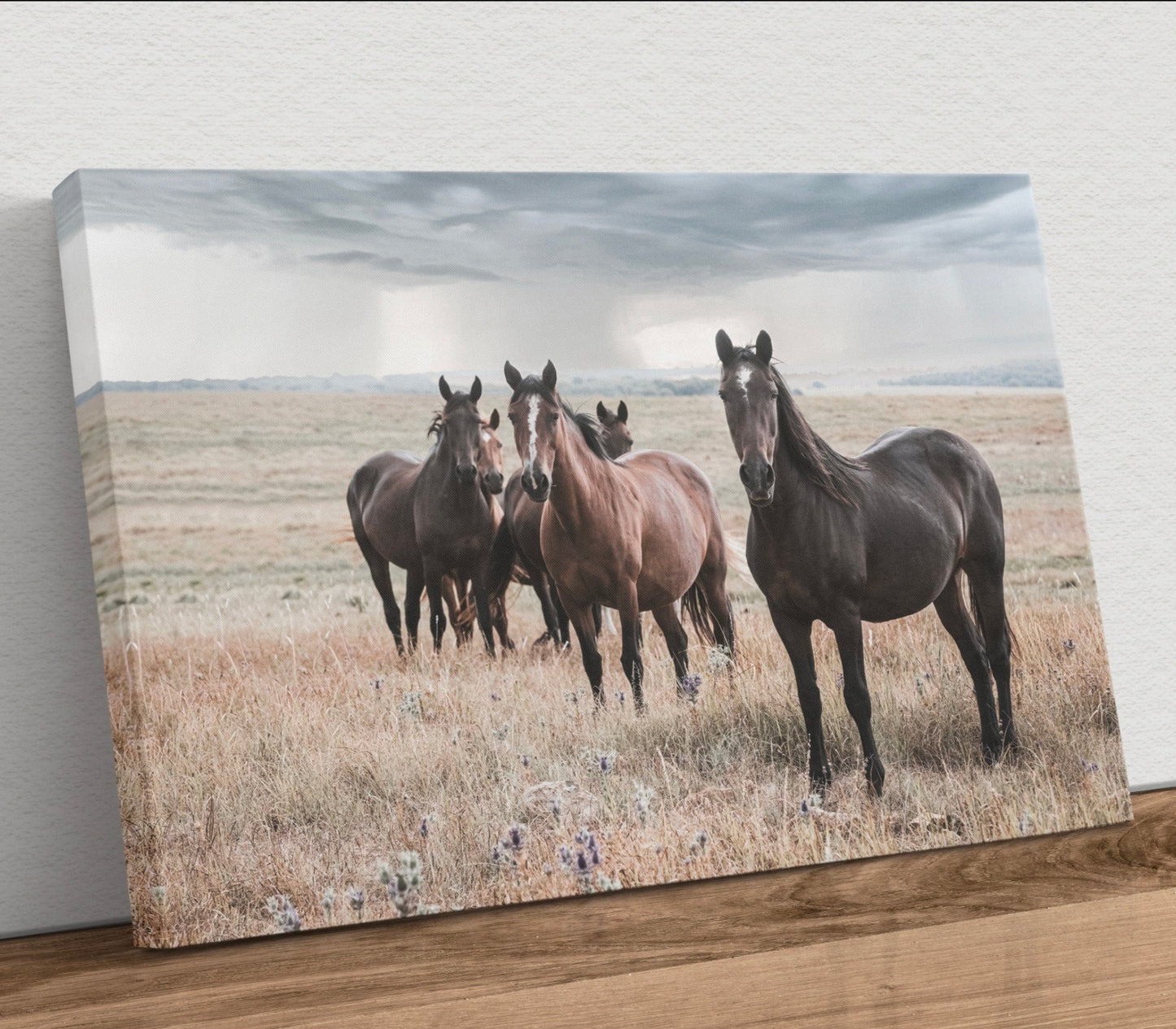 Wild Horses and Stormy Sky Wall Decor Canvas-Unframed / 12 x 18 Inches Wall Art Teri James Photography