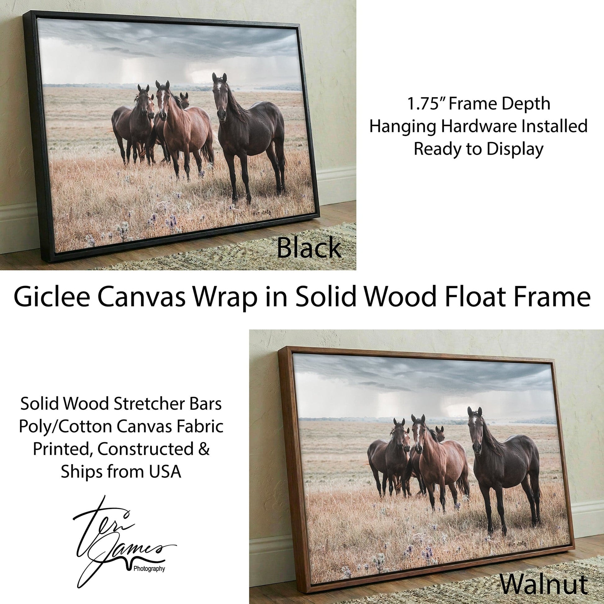 Wild Horses Wall Decor - Rustic Western Horse Art Stormy Sky Canvas Print Canvas-Black Frame / 12 x 18 Inches Wall Art Teri James Photography