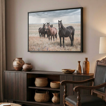 Wild Horses Wall Decor - Rustic Western Horse Art Stormy Sky Canvas Print Wall Art Teri James Photography