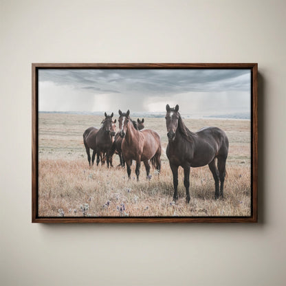 Wild Horses Wall Decor - Rustic Western Horse Art Stormy Sky