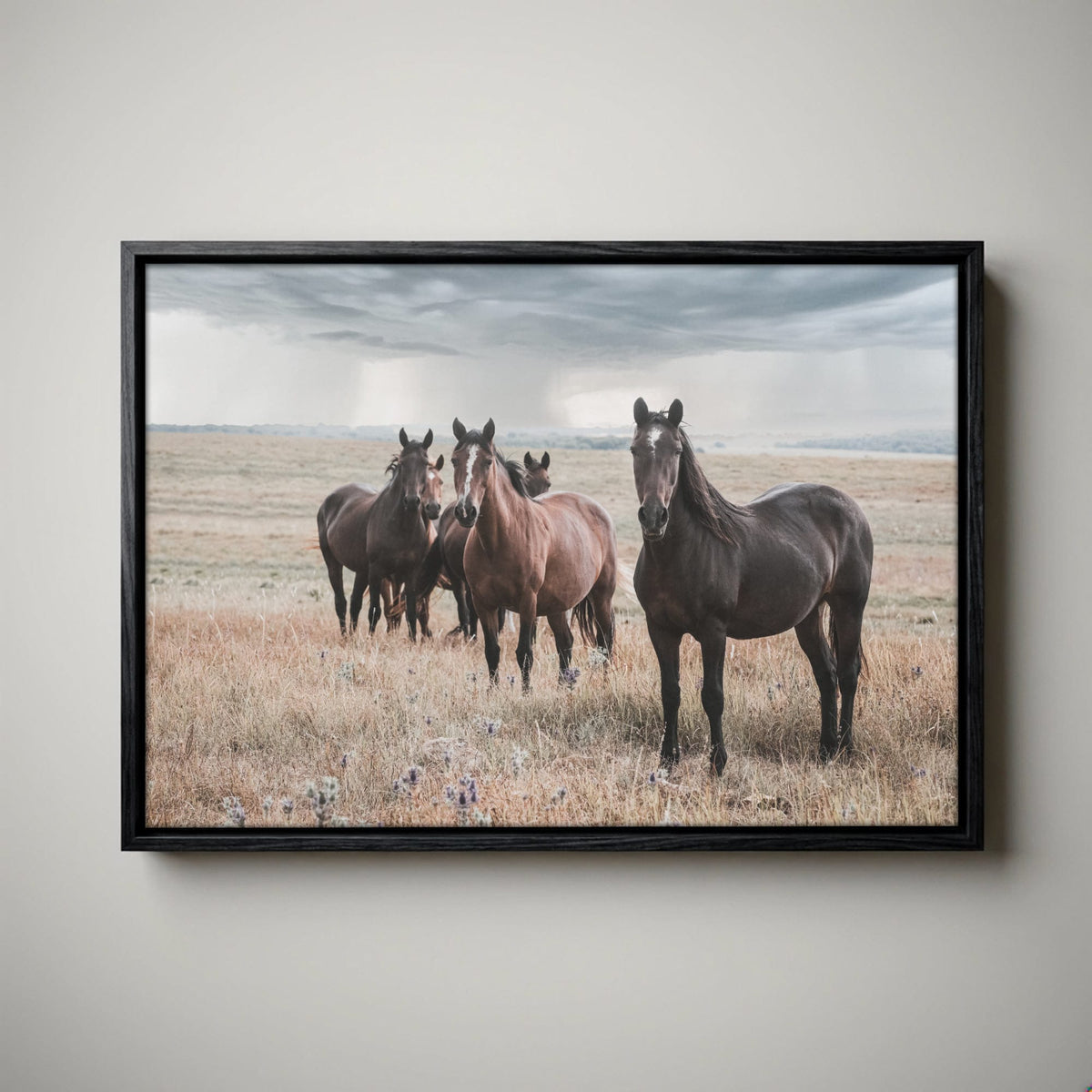 Wild Horses Wall Decor - Rustic Western Horse Art Stormy Sky
