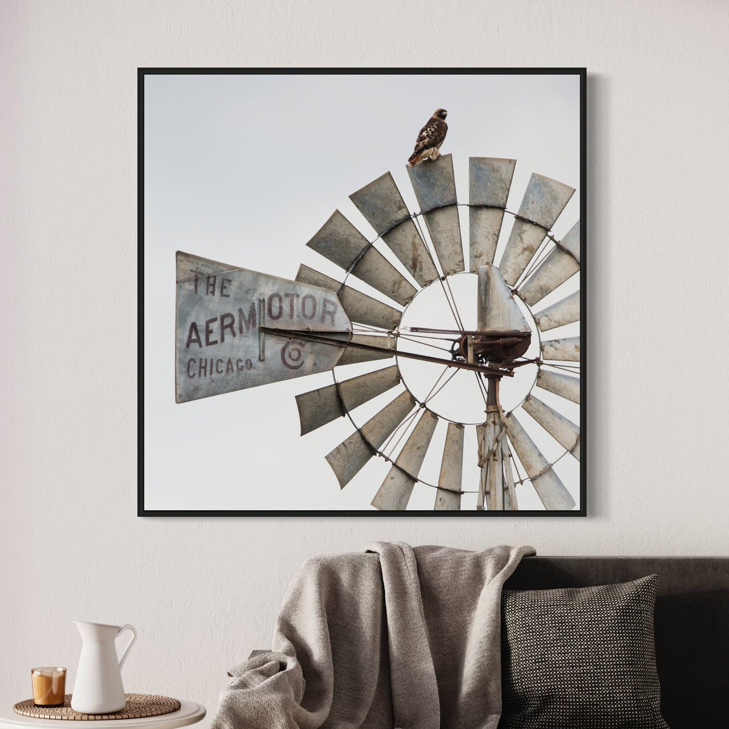 Windmill Wall Decor Modern Farmhouse Art Canvas-Black Frame / 16 x 16 Inches Wall Art Teri James Photography