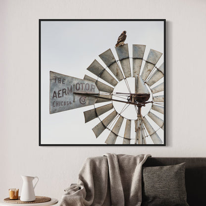 Windmill Wall Decor Modern Farmhouse Art Canvas-Black Frame / 16 x 16 Inches Wall Art Teri James Photography