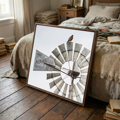 Windmill Wall Decor | Modern Farmhouse Art with Red-Tailed Hawk Print Canvas Wall Art Teri James Photography