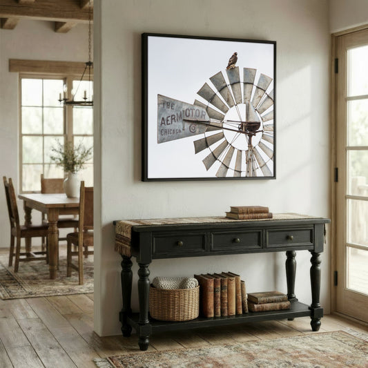Windmill Wall Decor | Modern Farmhouse Art with Red-Tailed Hawk Print Canvas Wall Art Teri James Photography