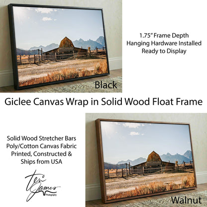 Wyoming Wall Art - Moulton Barn in Grand Tetons Canvas-Black Frame / 12 x 18 Inches Wall Art Teri James Photography