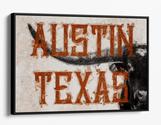 Teri James Photography Wall Art Canvas-Black Frame / 12 x 18 Inches Austin TX Art - Texas Longhorn Wall Decor