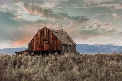 Old Wooden Barn with Beautiful Sunset Paper Photo Print / 12 x 18 Inches Wall Art Teri James Photography