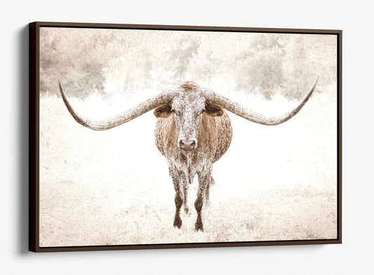 Teri James Photography Wall Art Canvas-Walnut Frame / 12 x 18 Inches Sepia Longhorn Canvas Art