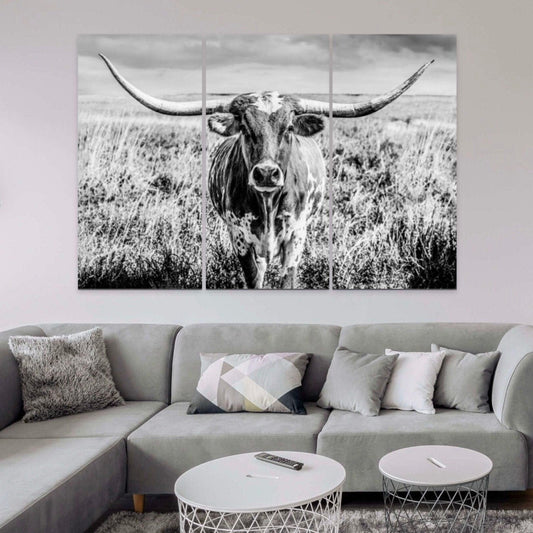 Teri James Photography Wall Art Texas Longhorn Black & White Triptych