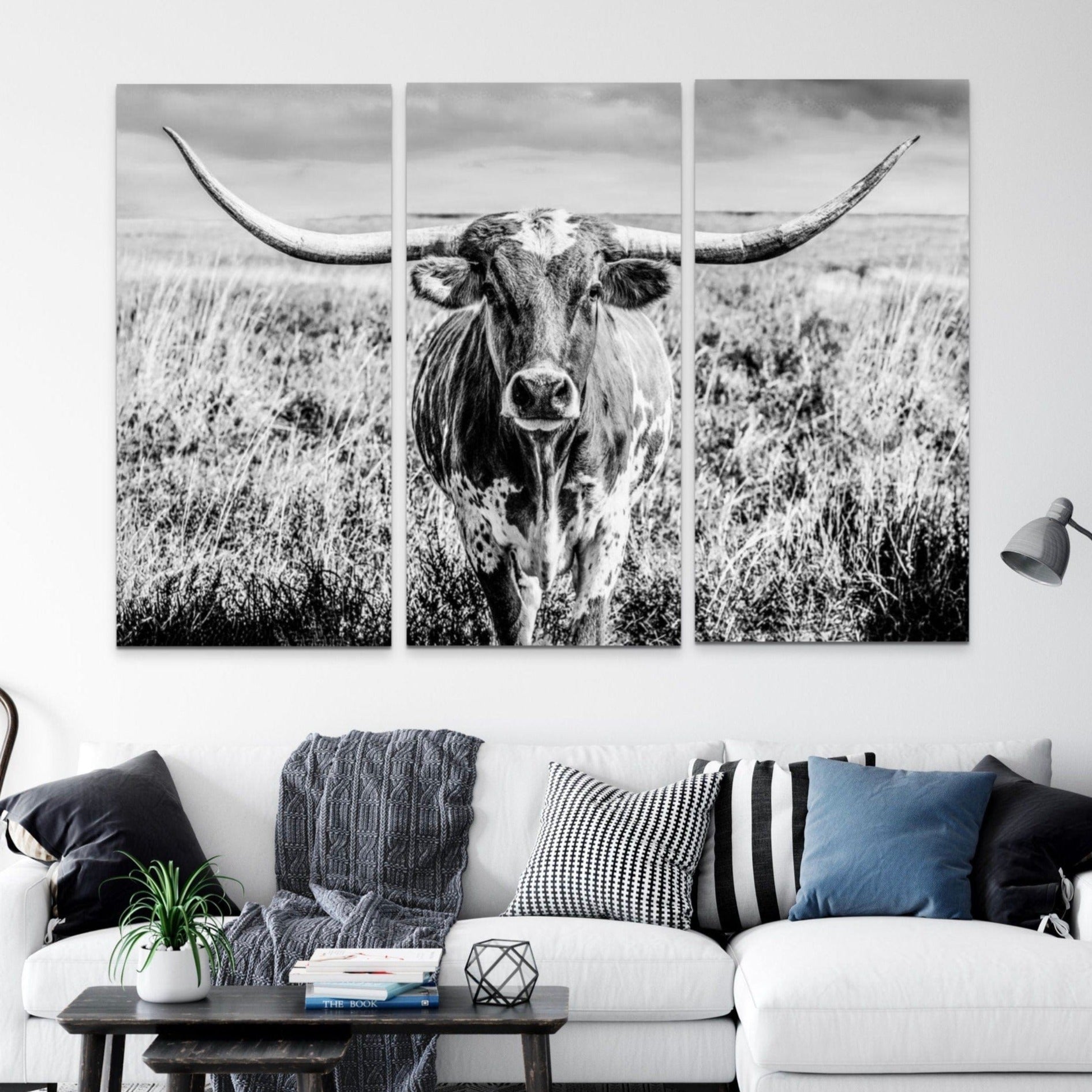 Texas Longhorn Black & White Triptych Wall Art Teri James Photography