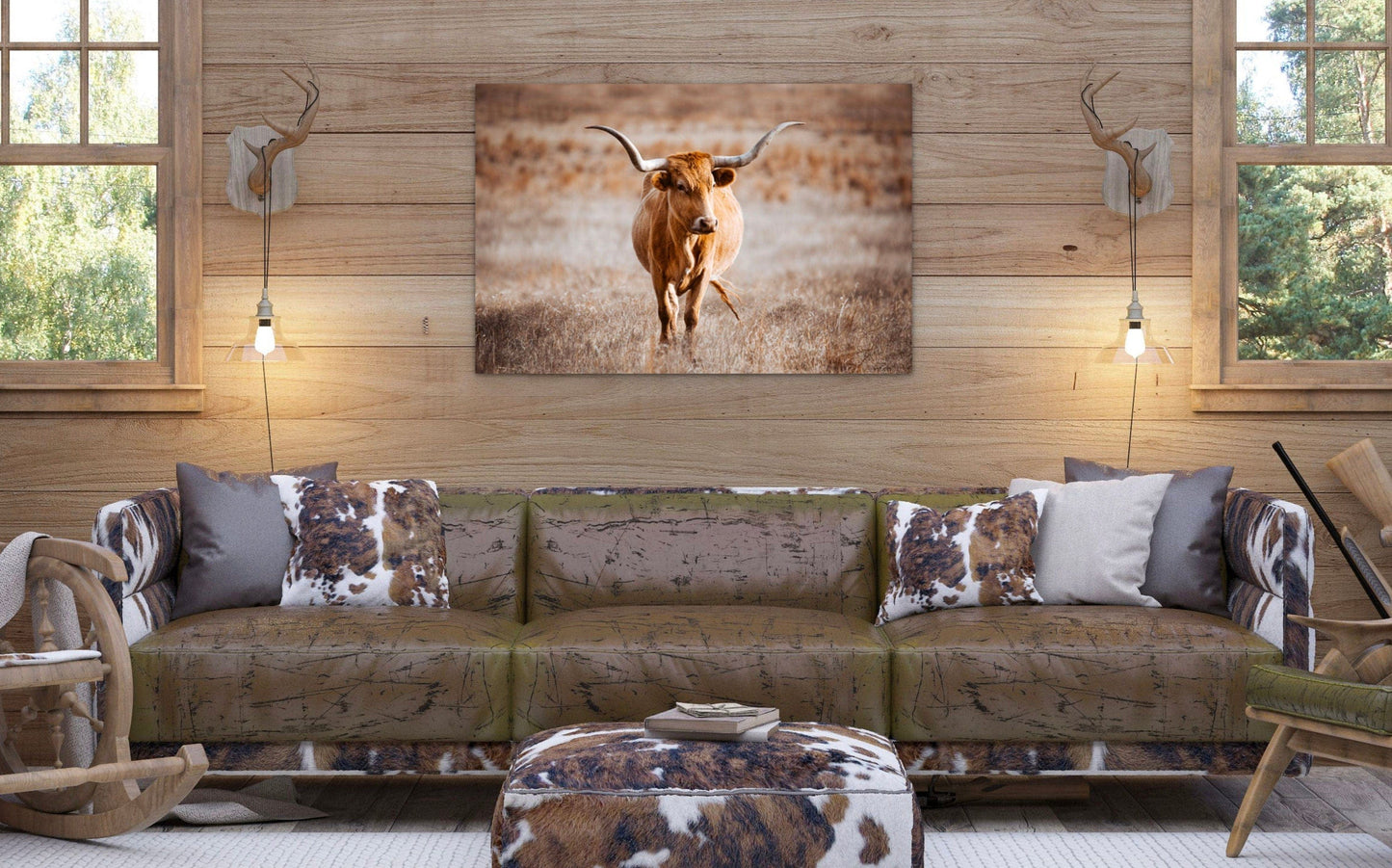 Teri James Photography Wall Art Texas Longhorn Cow Wall Canvas - Red Longhorn