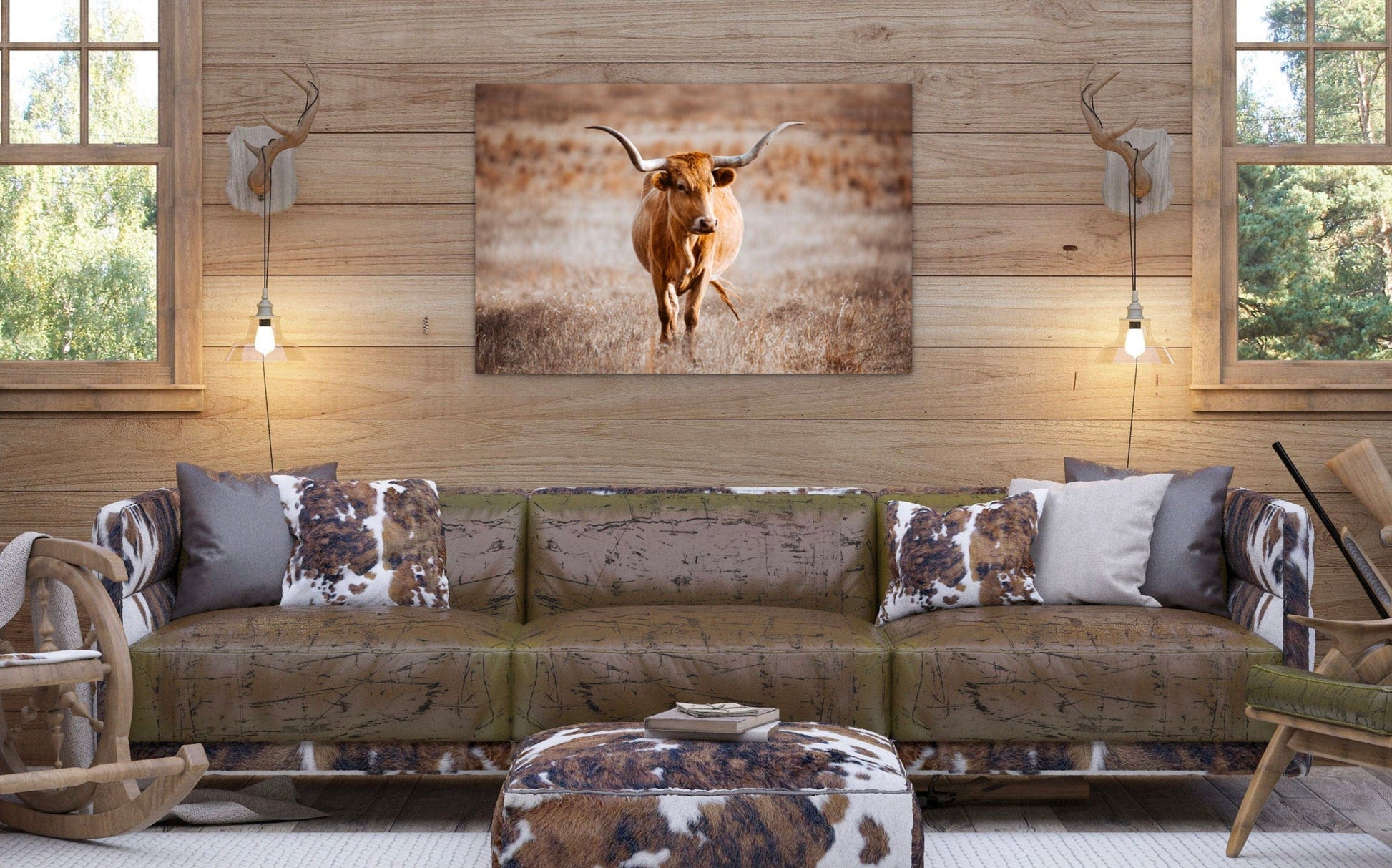 Texas Longhorn Cow Wall Canvas - Red Longhorn Wall Art Teri James Photography