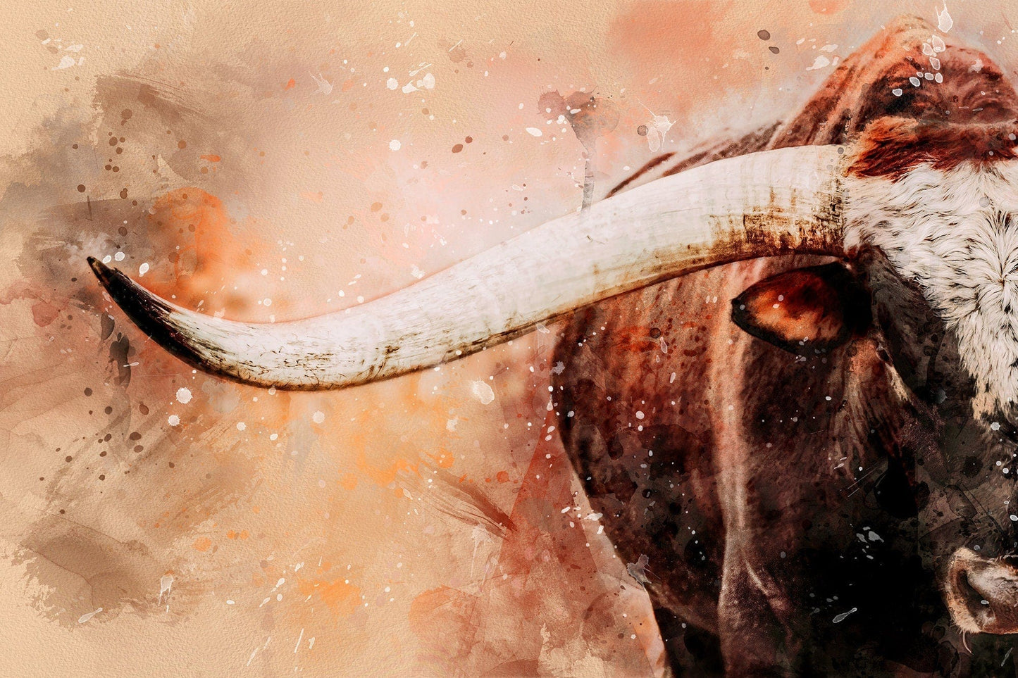 Texas Longhorn Watercolor Painting Paper Photo Print / 12 x 18 Inches Wall Art Teri James Photography