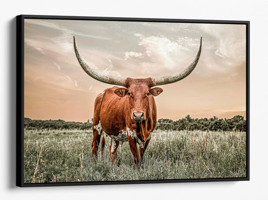 Teri James Photography Wall Art Canvas-Black Frame / 12 x 18 Inches Western Decor Texas Longhorn Canvas Art in Southwest Colors