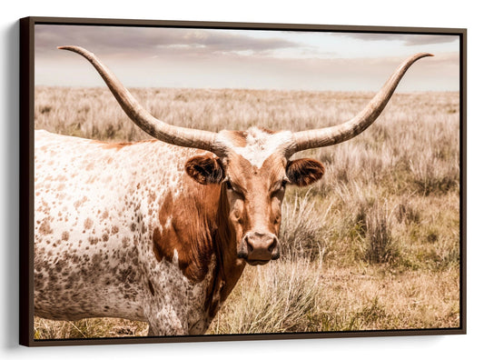 Teri James Photography Wall Art Canvas-Walnut Frame / 12 x 18 Inches Western Decor Texas Longhorn Canvas Art