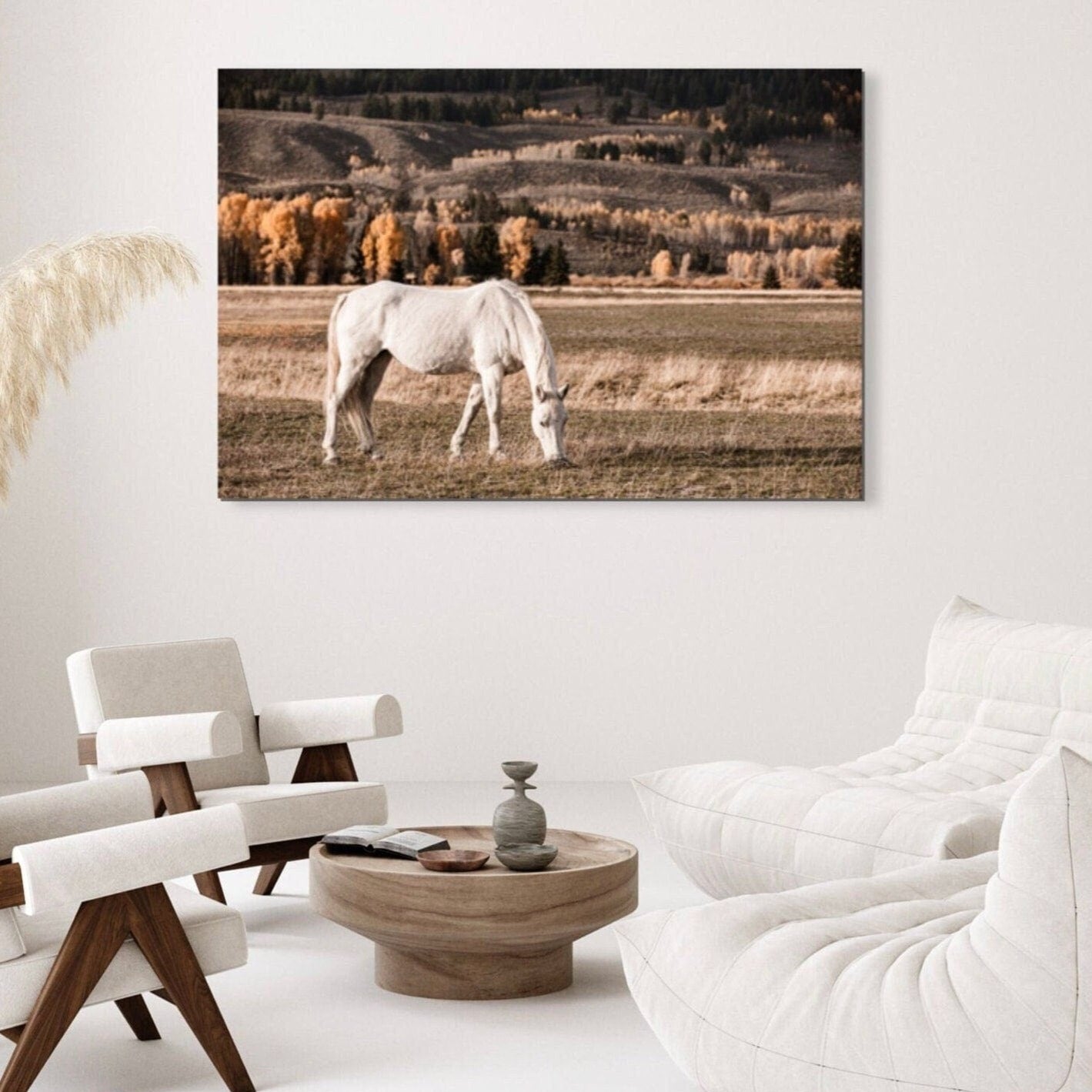 Teri James Photography Wall Art White Horse and Fall Trees Canvas